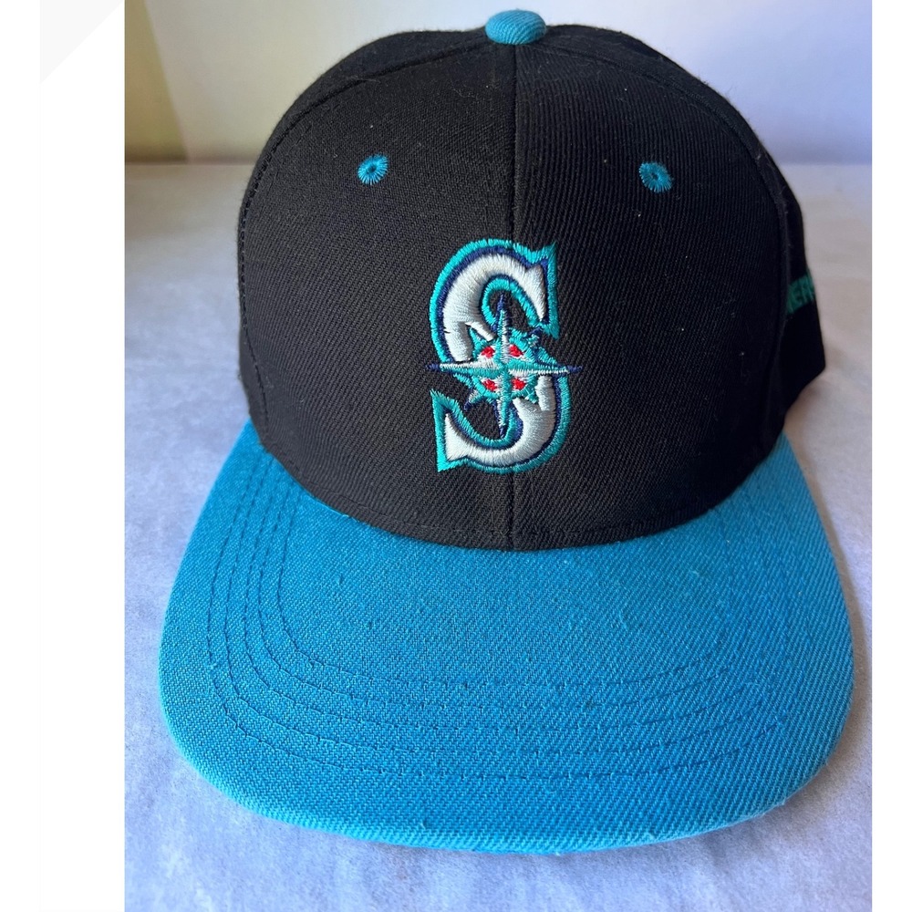 Seattle Mariners Snapback Hat Black Teal Embroidered Compass Logo Flat Brim Cap